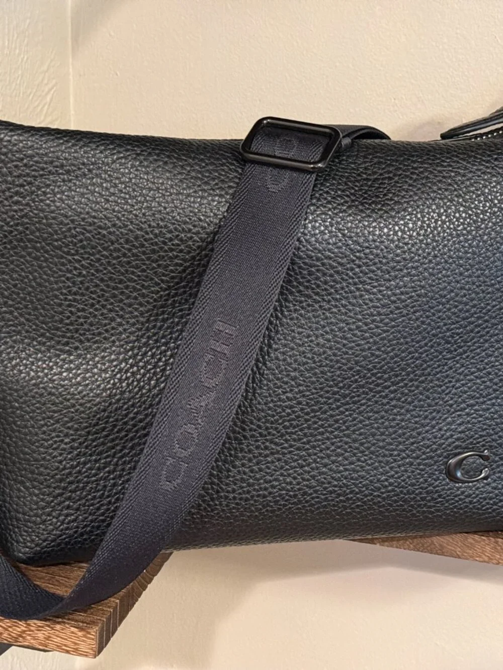 Coach Top Zip Messenger Bag - CBF03 in Black Pebbled Leather w/ Adjustable Strap